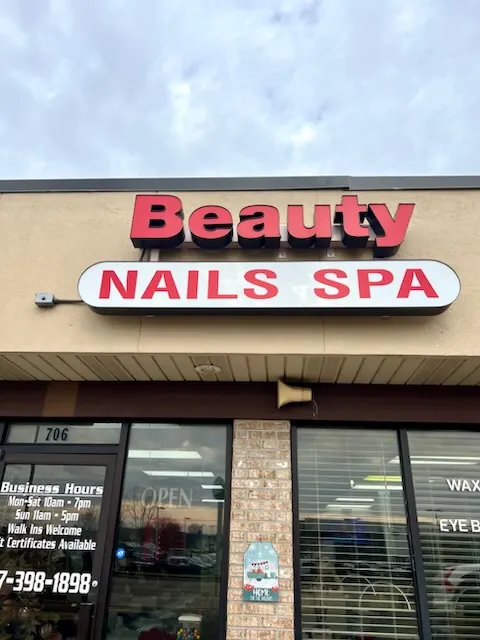 Beauty Nails Spa storefront sign in Champaign, Illinois